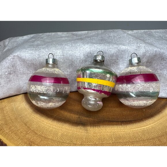 Vintage Glass Christmas Ornaments Set of 3 Hand-Painted Stripes Made in U.S.A. - Picture 9 of 13